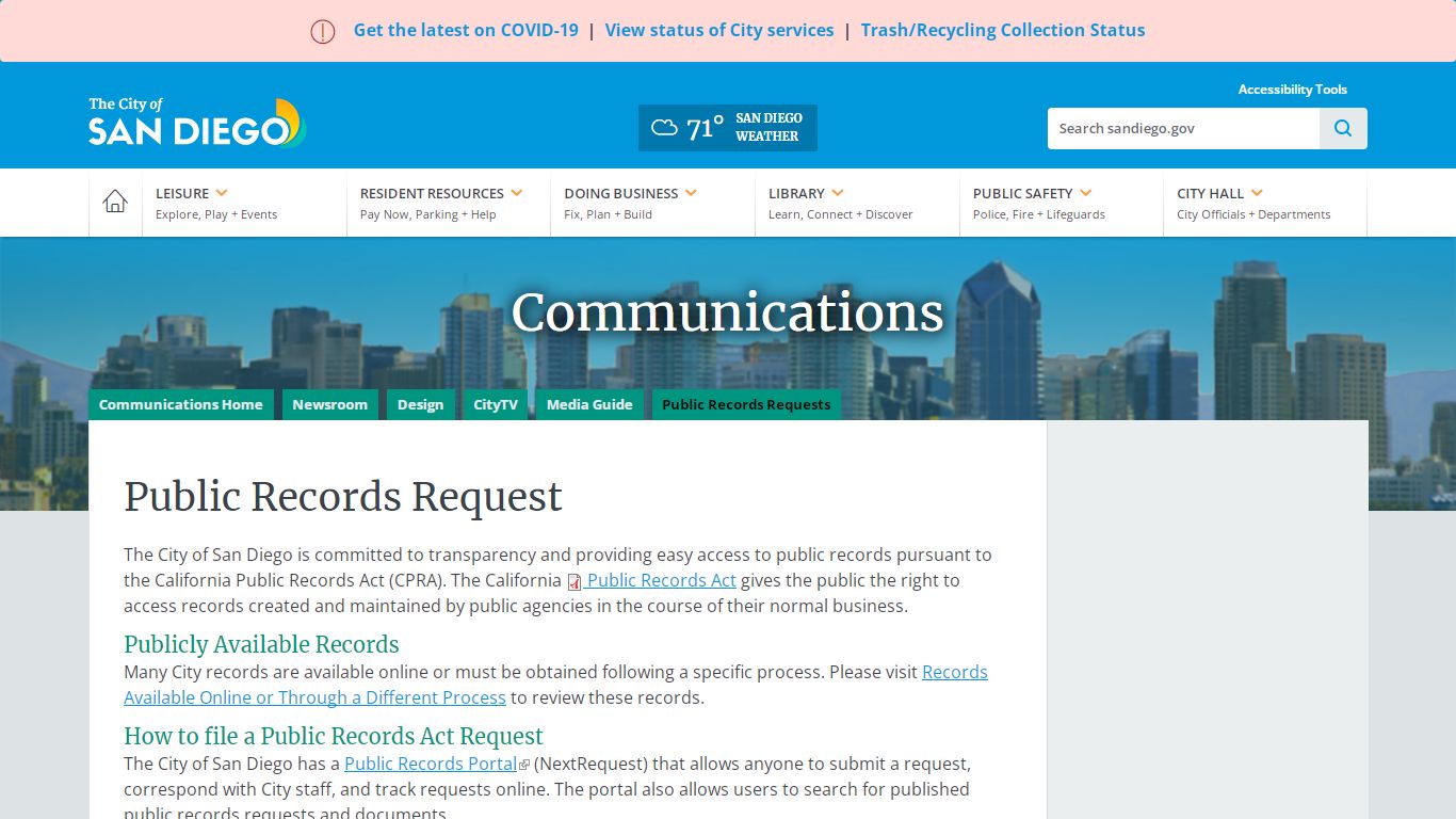 Public Records Request | Communications | City of San Diego Official ...